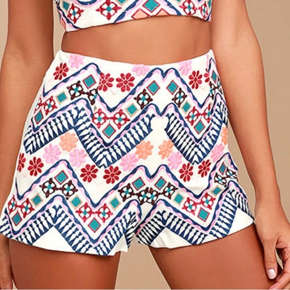 Lulus Pants - LULU’S “rhythm is going to get you” colorful embroidered high waist shorts XS